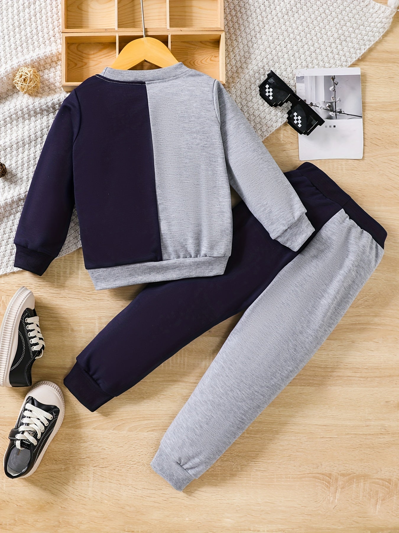 Toddler Boys Block Pullover Sweatshirt Pants Set