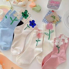 6 Pairs Floral Print Mid Tube Socks Women's Stockings