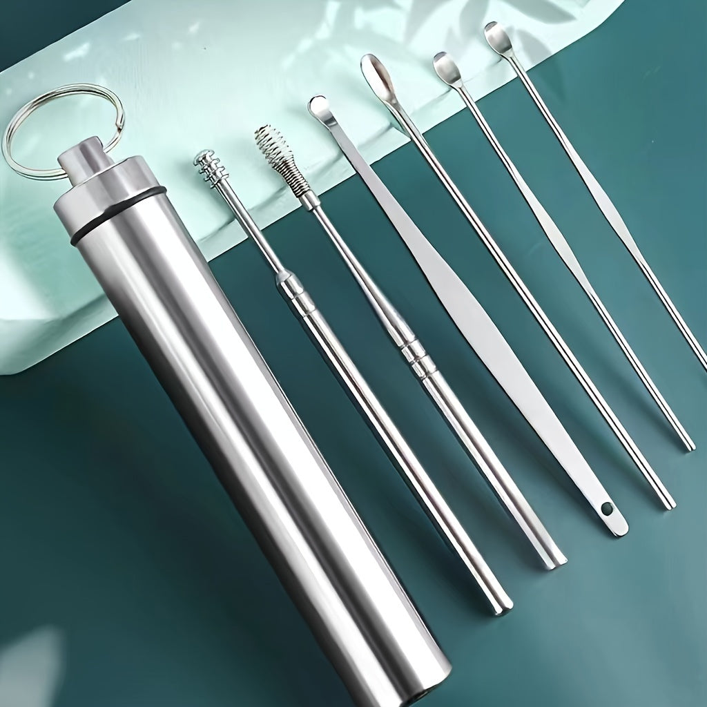 6pcs Ear Cleaning Spoon Set Earwax Picking Tool Tweezers Portable Cleaner