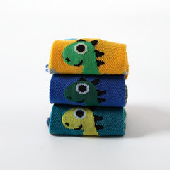 5 Pairs Boys Dino Print Crew Socks, Mesh Breathable Cotton, Spring & Summer