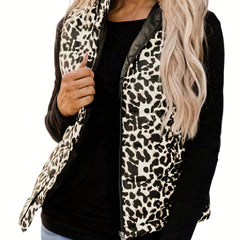 Leopard Print Zip Up Vest Women's Clothing