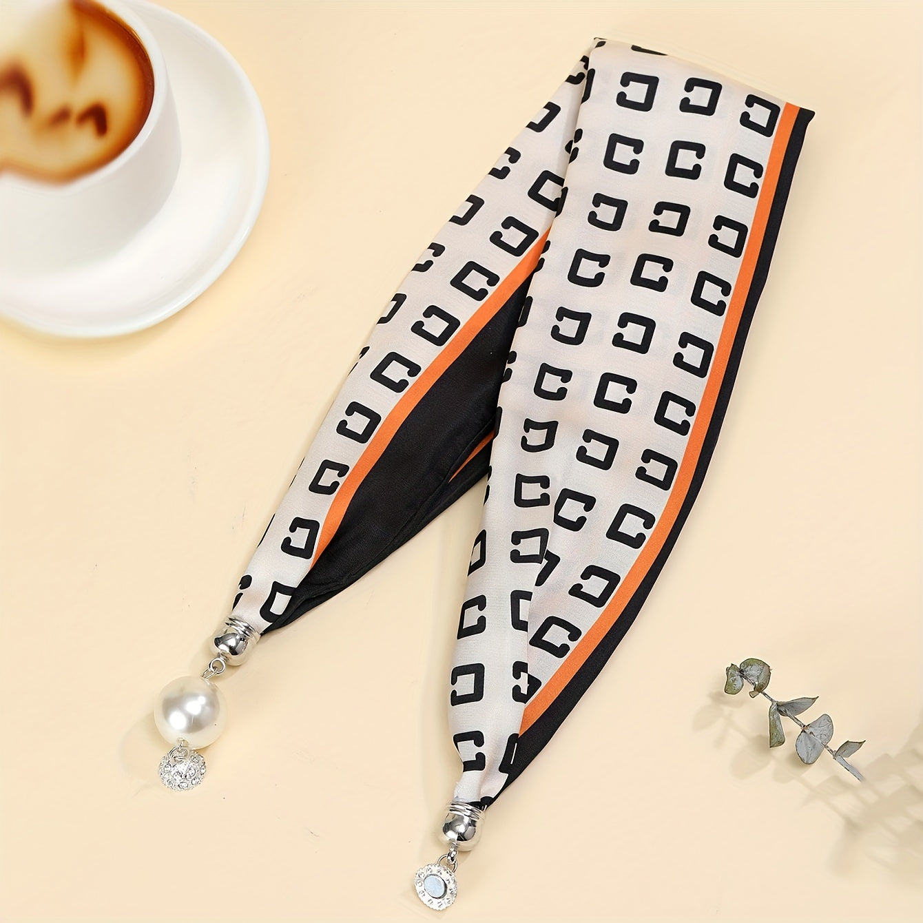 Orange Print Scarf Silk Neck Scarf Necklace