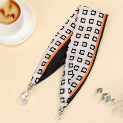 Orange Print Scarf Silk Neck Scarf Necklace