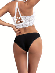 4pcs Solid Ribbed Briefs Comfy Intimates Panties Women's Lingerie