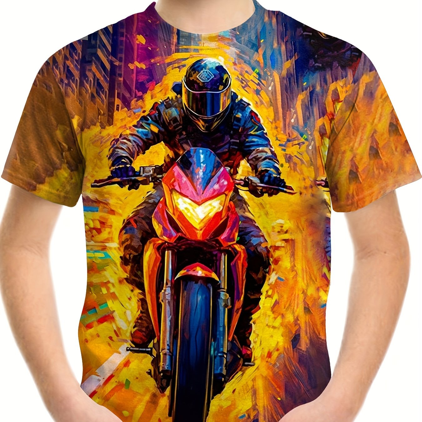 Motorcycle Rider Print Boy's Casual Short Sleeve T-shirt