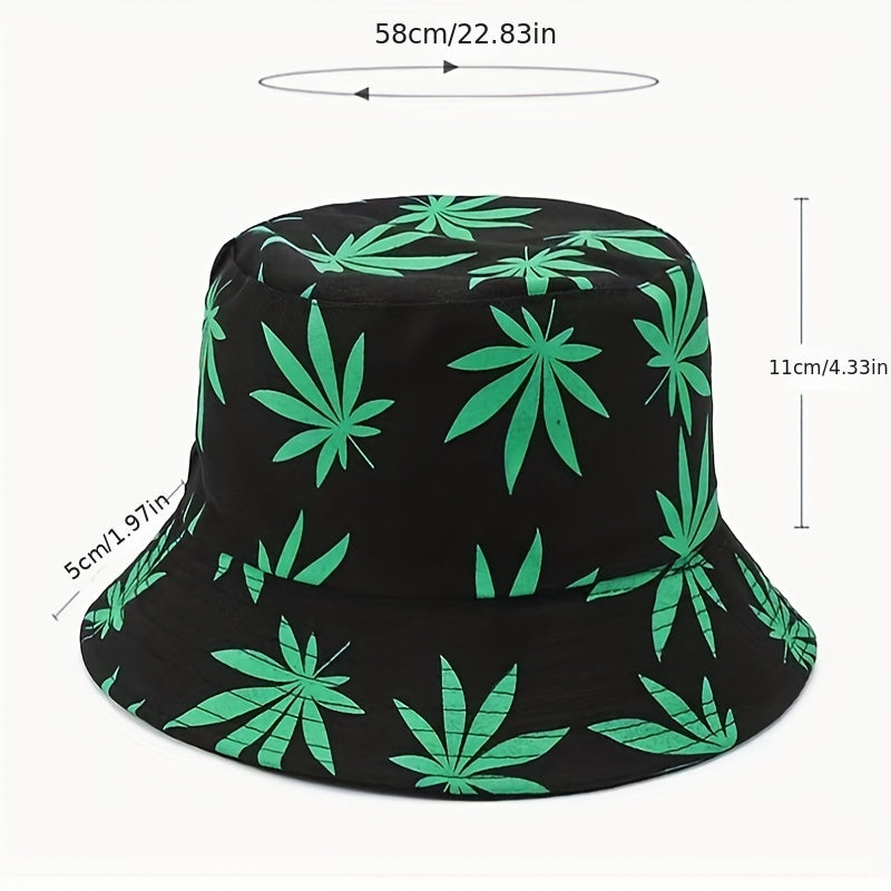 Men's Leaves Print Bucket Cap Outdoor Fisherman Sun Hat