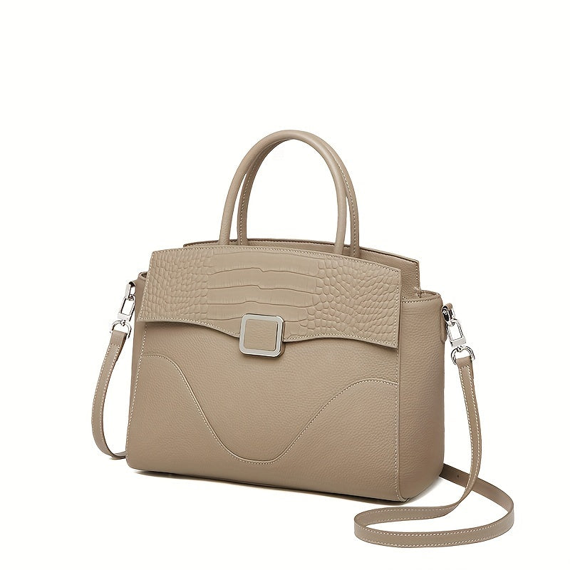 Vintage Leather Handbag for Women Gray Tote with Zipper Closure