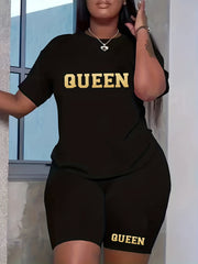 Women's Plus Size Letter Print Top & Shorts Set