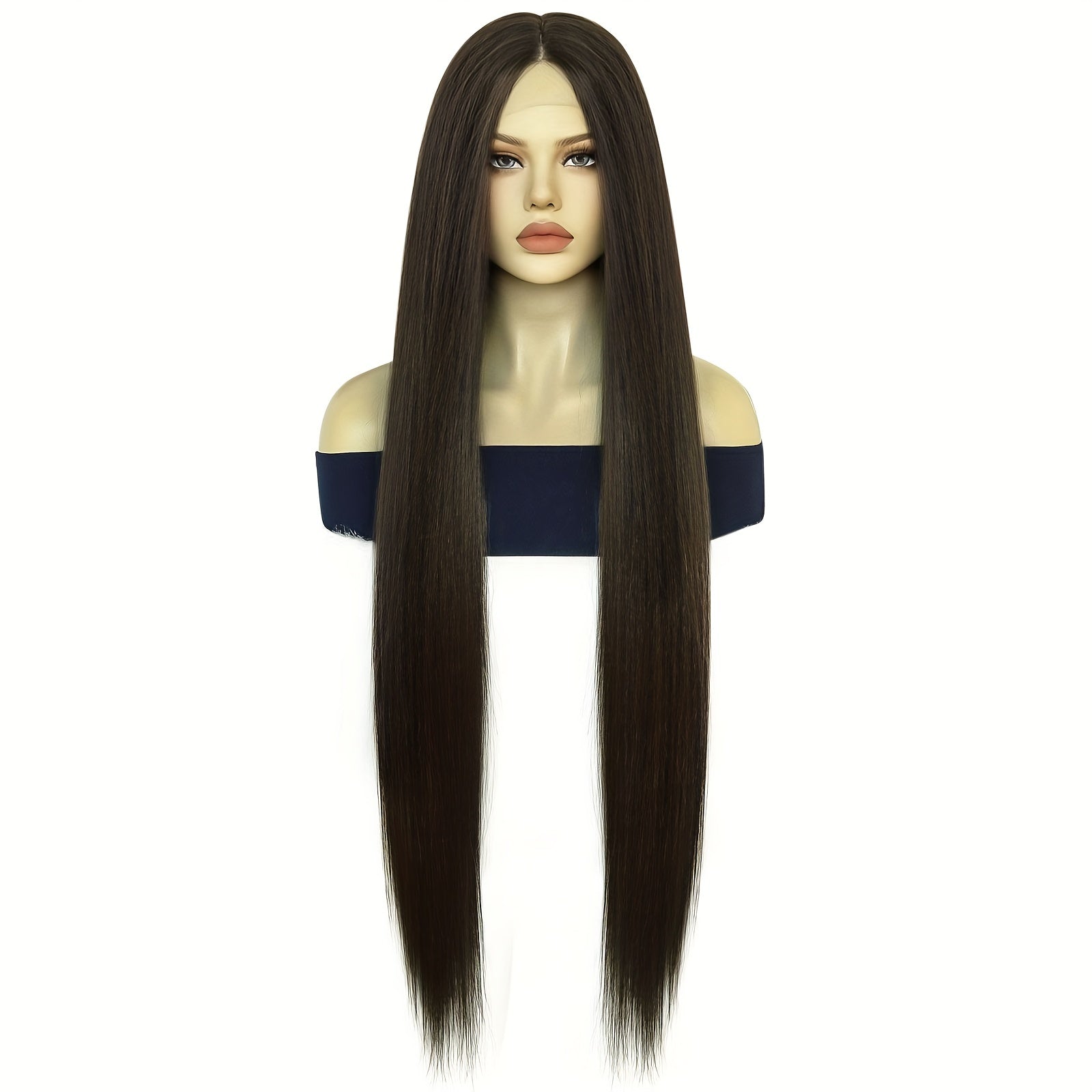 Long Straight Hair Wine Red Brown Coffee Wig Synthetic Lace Front Wig