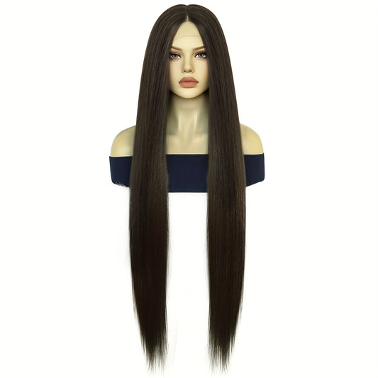 Long Straight Hair Wine Red Brown Coffee Wig Synthetic Lace Front Wig