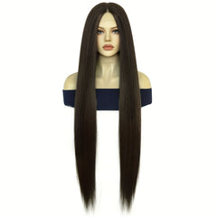 Long Straight Hair Wine Red Brown Coffee Wig Synthetic Lace Front Wig
