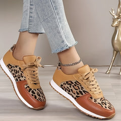 Leopard Print Wedge Lace Up Walking Shoes Non Slip Sneakers