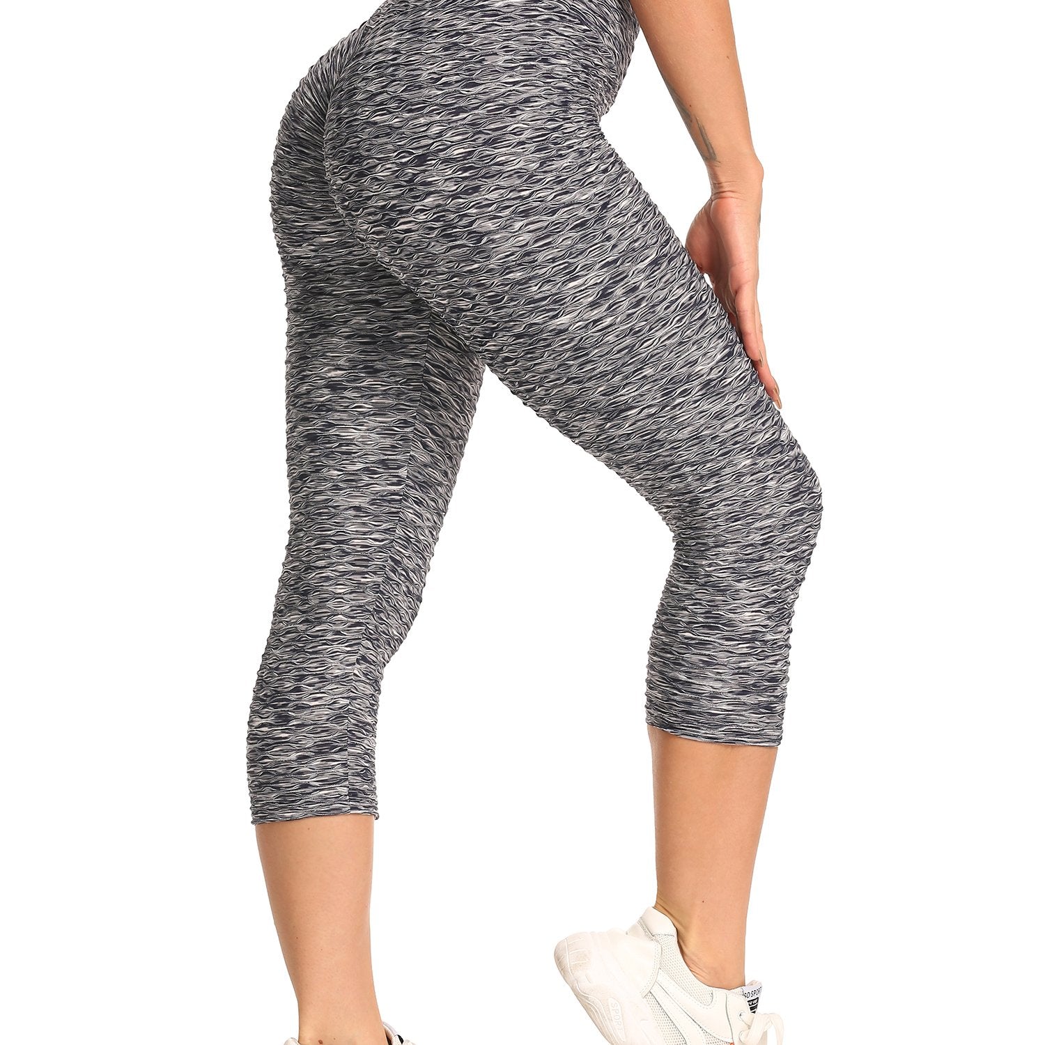 Seersucker High Waist Yoga Pants Moisture Wicking Compression Leggings