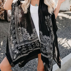 Paisley Print Cape Sleeve Beach Cover Up