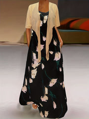 2-Piece Set Semi Sheer Knot Front Top & Floral Print Criss Cross Dress