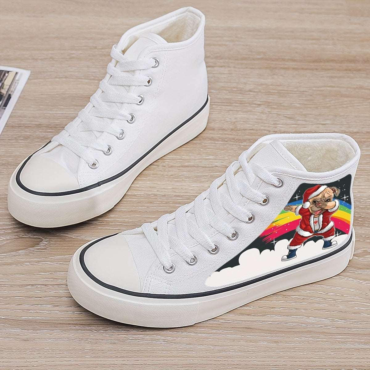 Christmas Puppy Plush Lined Canvas Sneakers