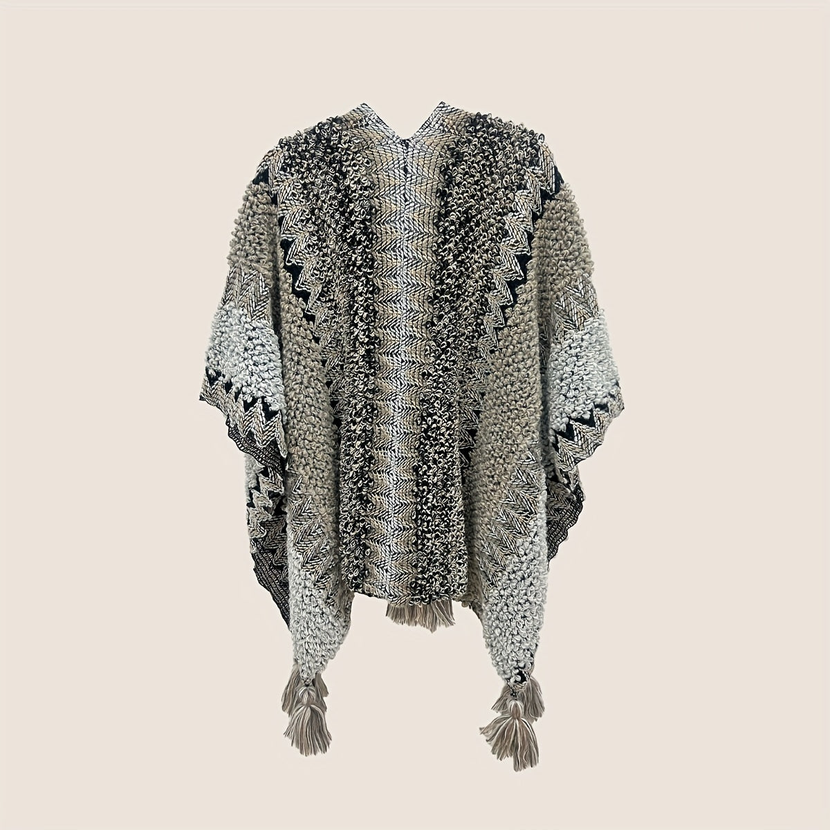 Boho Tassel Knit Shawl Vintage Wrap Warm Cape Cardigan Windproof Cloak