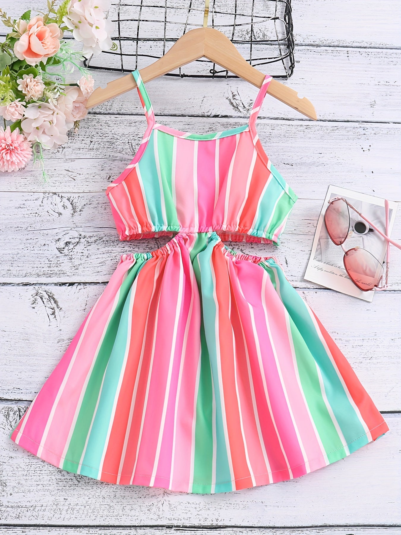 Girls Striped Cut Out Dress for Spring or Summer