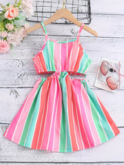 Girls Striped Cut Out Dress for Spring or Summer