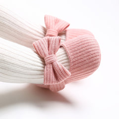 Baby Girls Knitted Shoes With Bow Soft Sole Non slip Slip on Walking Shoes