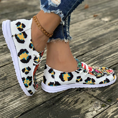 Leopard Pattern Low Top Sneakers Women's Sport Shoes