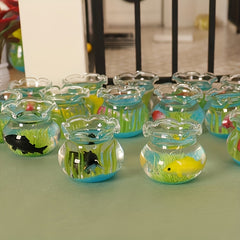 2pcs 1:12 Scale Dollhouse Glass Fishbowls with Grass & Fish