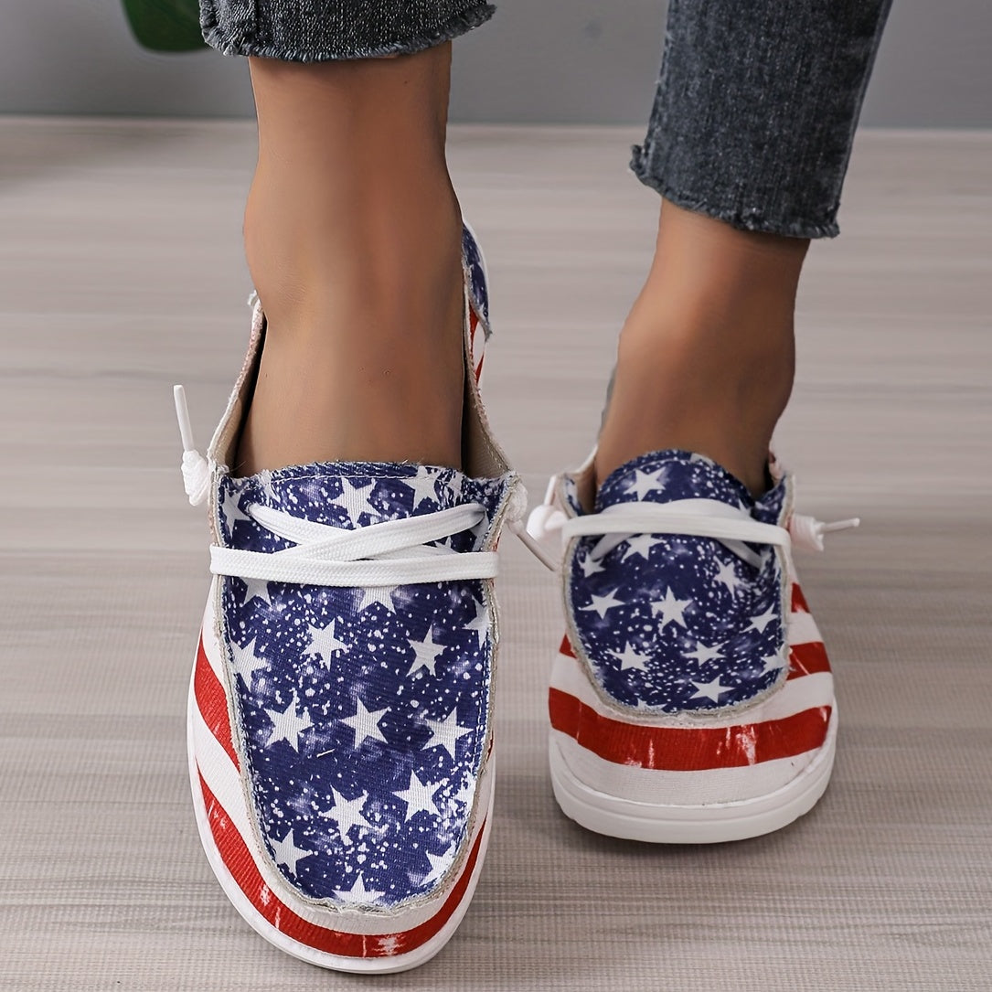 Women's Striped Print Loafers Lace Up Canvas Shoes Lightweight Sneakers