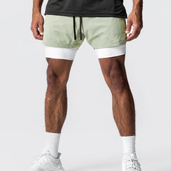 Men's 2-Layer Gym Running Shorts with Pockets Quick Dry Workout Shorts