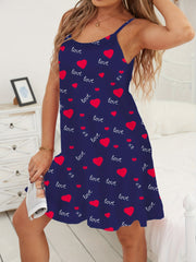 Heart Print Ruffle Nightdress Casual Comfy Round Neck Slip Sleep Dress
