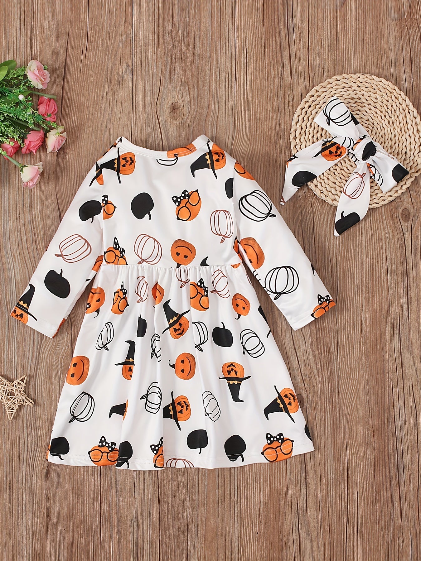 Girls Halloween Pumpkin Pattern Long-sleeved Dress Set