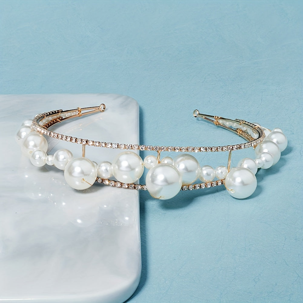 Bridal Pearl Crown Rhinestone Hair Jewelry Baroque Headpiece