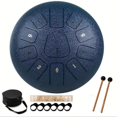 Steel Tongue Drum 11 Note 12 Inch with Music Book, Mallets and Carry Bag