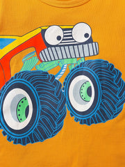 Boys Off-road Vehicle Print Outfit Round Neck T-shirt & Shorts
