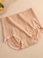 4pcs High Waist Scallop Trim Briefs Stretchy Intimates Panties