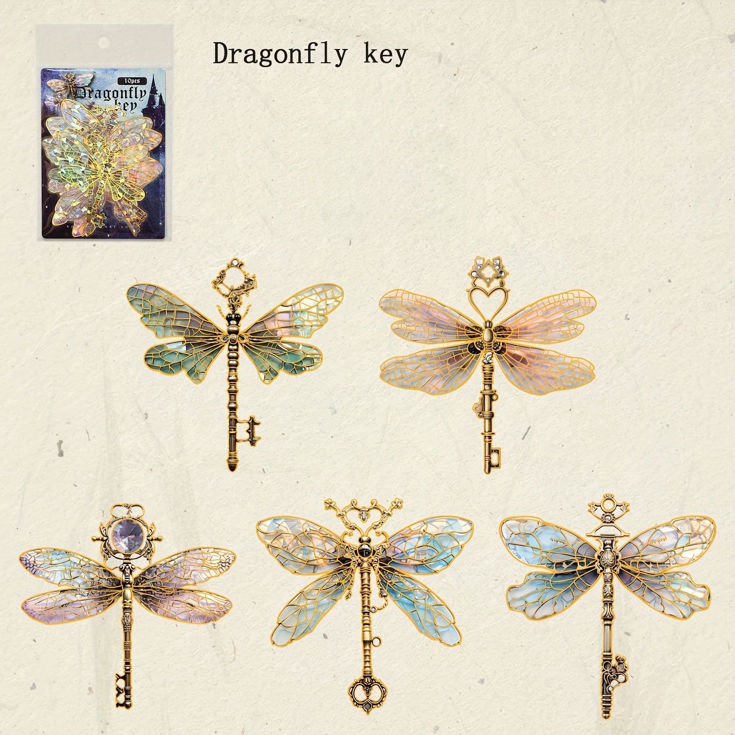 Heart Lock Key Series Pet Stickers Retro Butterfly Key Golden Diary Collage