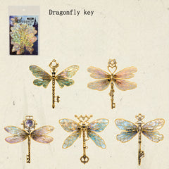 Heart Lock Key Series Pet Stickers Retro Butterfly Key Golden Diary Collage