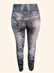 Casual Denim Print Leggings High Rise Stretch Leggings