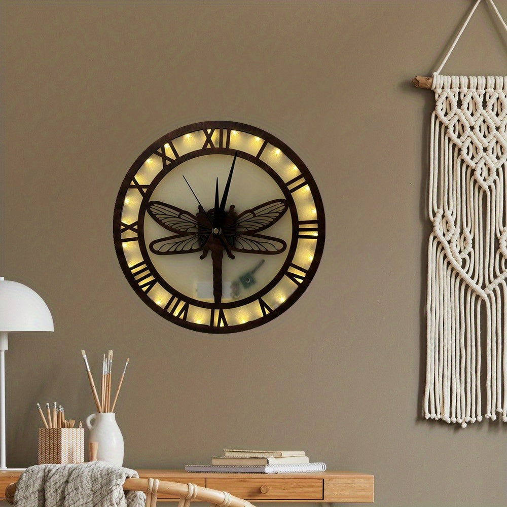 Wooden Carved Craft Nursery Night Light Clock