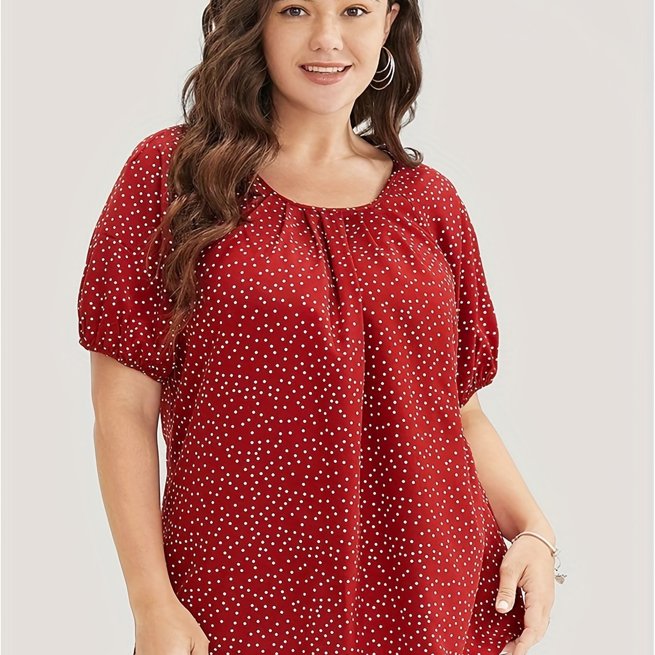 Dot Print Puff Sleeve Shirt Top