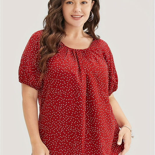 Dot Print Puff Sleeve Shirt Top