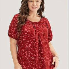 Dot Print Puff Sleeve Shirt Top