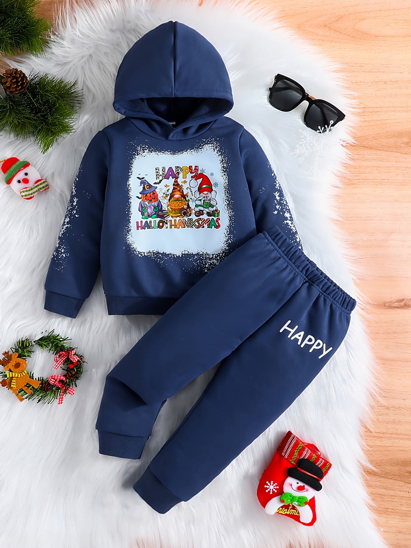 Happy Christmas Party Baby Boys Hooded Sweatshirt Set