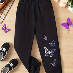 Girls Butterfly Graphic Sweatpants Elastic Waist Joggers