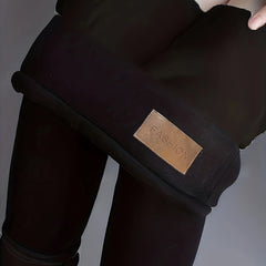 Solid Liner Fleece Wideband Waist High Rise Skinny Trousers