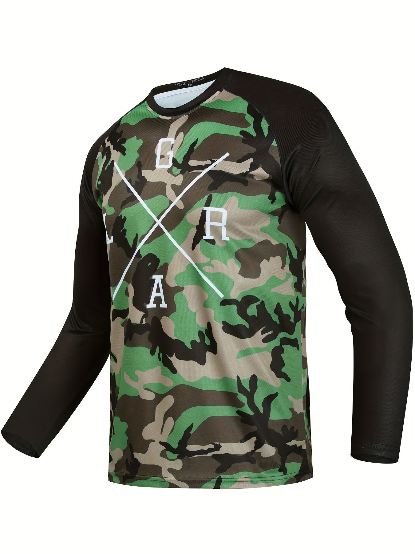Camouflage Men's Raglan Long Sleeve Motorcycle T-shirt