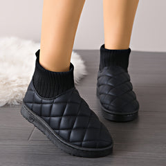 Winter Snow Boots Women Round Toe Waterproof Quilted Detail Fleece Lining