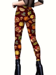 Pumpkin & Chicken Yoga Pants High Stretch Halloween Sporty Trousers