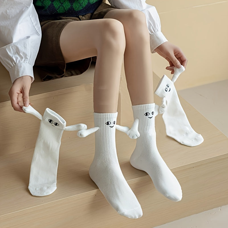 2 Pairs Teen Unisex Magnetic Holding Hands Crew Socks Winter
