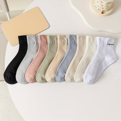 9 Pairs Letter Print Socks Breathable Women's Mid Tube Stockings