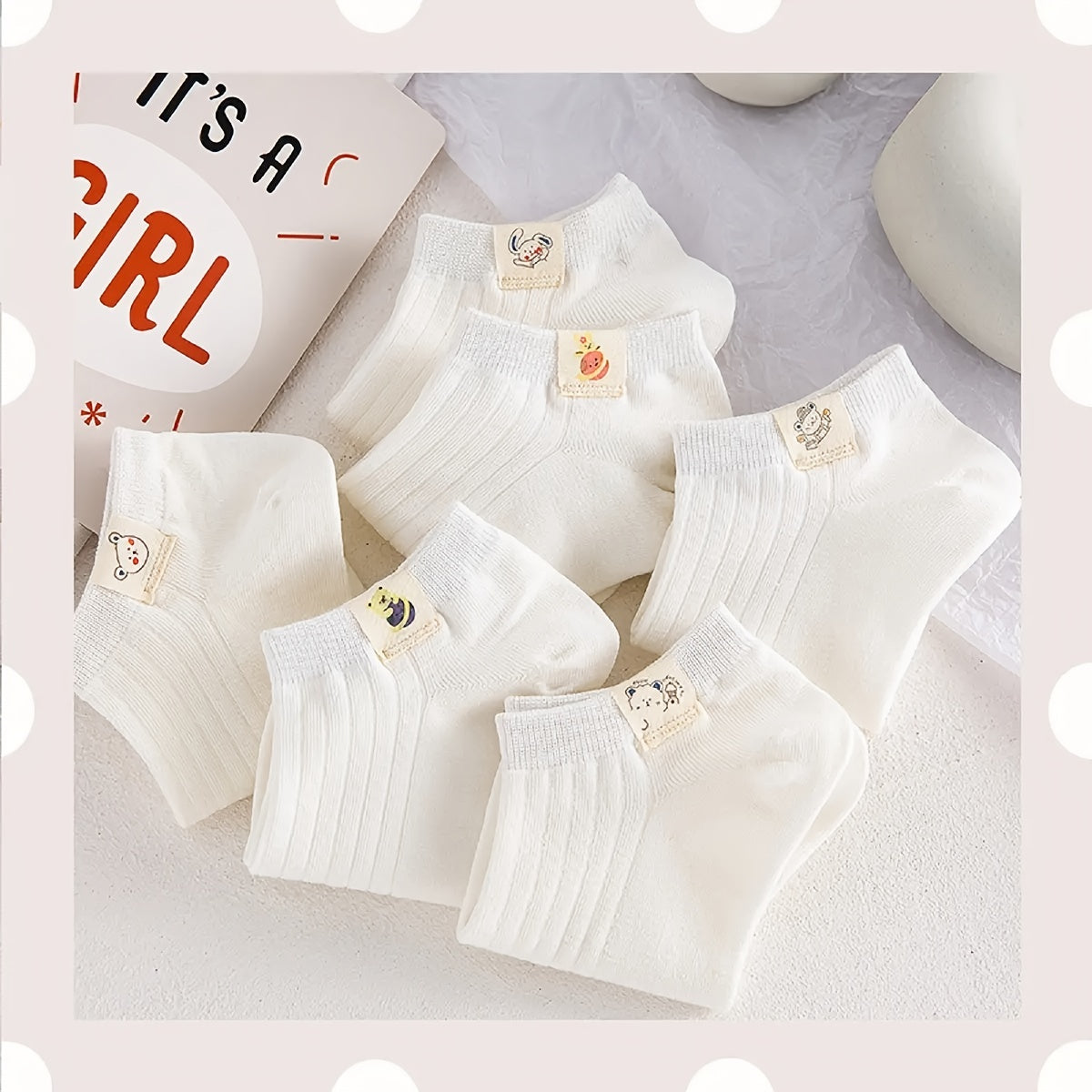 6 Pairs Cartoon Pattern Ankle Socks Women's Stockings